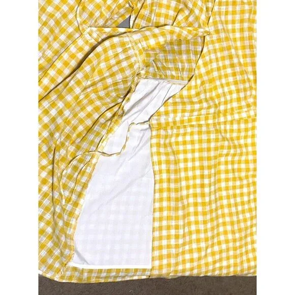 Old Navy Wrap Dress Womens XL Knee Long Sleeve Yellow Gingham Check Cotton - Picture 12 of 16